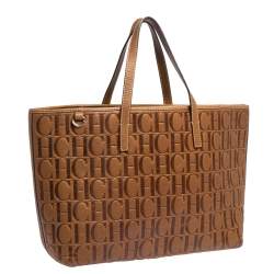 Pre Owned Carolina Herrera Brown Embossed Leather Tote