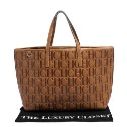 Pre Owned Carolina Herrera Brown Embossed Leather Tote