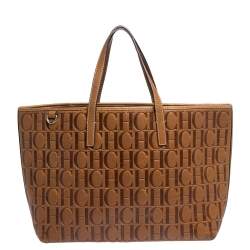 Pre Owned Carolina Herrera Brown Embossed Leather Tote