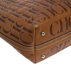 Pre Owned Carolina Herrera Brown Embossed Leather Tote
