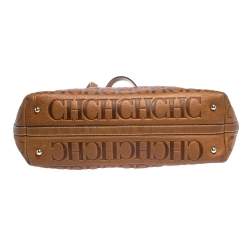 Pre Owned Carolina Herrera Brown Embossed Leather Tote