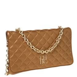 Pre Owned Carolina Herrera Gold Quilted Leather Chain Clutch