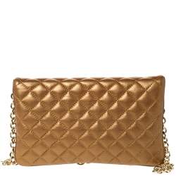 Pre Owned Carolina Herrera Gold Quilted Leather Chain Clutch