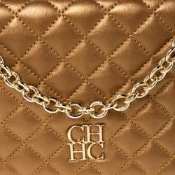 Pre Owned Carolina Herrera Gold Quilted Leather Chain Clutch