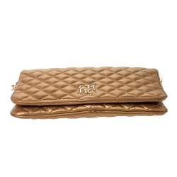 Pre Owned Carolina Herrera Gold Quilted Leather Chain Clutch