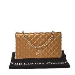 Pre Owned Carolina Herrera Gold Quilted Leather Chain Clutch