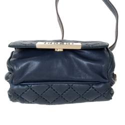 Pre Owned Carolina Herrera Blue Leather Shoulder Bag
