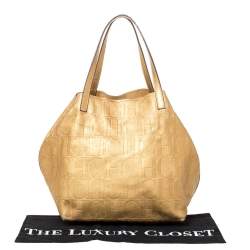 Pre Owned Carolina Herrera Gold Monogram Leather Matryoshka Tote