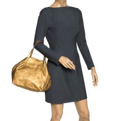 Pre Owned Carolina Herrera Gold Monogram Leather Matryoshka Tote