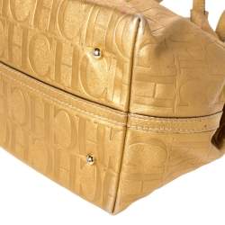 Pre Owned Carolina Herrera Gold Monogram Leather Matryoshka Tote