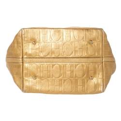Pre Owned Carolina Herrera Gold Monogram Leather Matryoshka Tote
