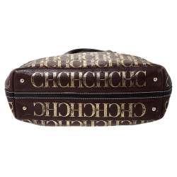 مملوكة مسبقًا Carolina Herrera Brown/Gold Monogram Leather Shopper Tote