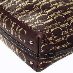 مملوكة مسبقًا Carolina Herrera Brown/Gold Monogram Leather Shopper Tote