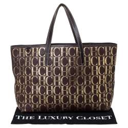 مملوكة مسبقًا Carolina Herrera Brown/Gold Monogram Leather Shopper Tote
