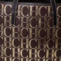 مملوكة مسبقًا Carolina Herrera Brown/Gold Monogram Leather Shopper Tote