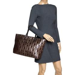 مملوكة مسبقًا Carolina Herrera Brown/Gold Monogram Leather Shopper Tote