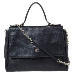 Pre Owned حقيبة كارولينا هيريرا مينوتو جلد أسود