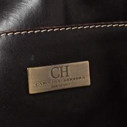 Pre Owned Carolina Herrera Burgundy Monogram Leather Shopper Tote