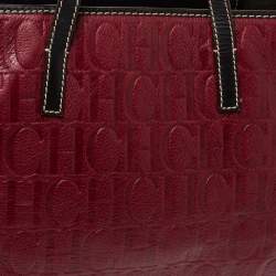 Pre Owned Carolina Herrera Burgundy Monogram Leather Shopper Tote