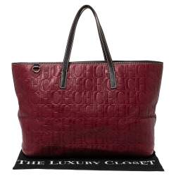 Pre Owned Carolina Herrera Burgundy Monogram Leather Shopper Tote