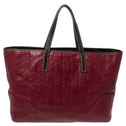 Pre Owned Carolina Herrera Burgundy Monogram Leather Shopper Tote