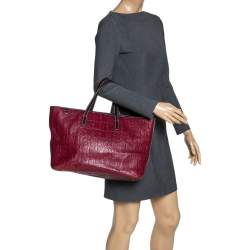 Pre Owned Carolina Herrera Burgundy Monogram Leather Shopper Tote