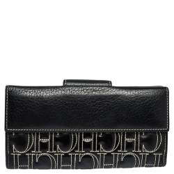 Pre Owned Carolina Herrera Black Monogram Embossed Patent Leather Flap Continental Wallet