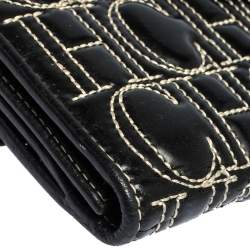 Pre Owned Carolina Herrera Black Monogram Embossed Patent Leather Flap Continental Wallet