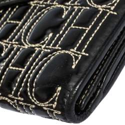 Pre Owned Carolina Herrera Black Monogram Embossed Patent Leather Flap Continental Wallet