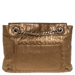 Pre Owned Carolina Herrera Gold Monogram Leather Audrey Shoulder Bag