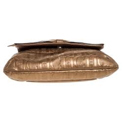 Pre Owned Carolina Herrera Gold Monogram Leather Audrey Shoulder Bag