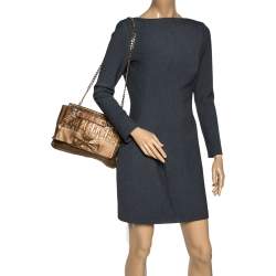 Pre Owned Carolina Herrera Gold Monogram Leather Audrey Shoulder Bag