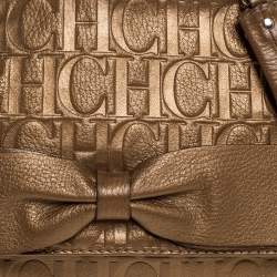 Pre Owned Carolina Herrera Gold Monogram Leather Audrey Shoulder Bag