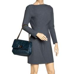 Pre Owned Carolina Herrera Deep Green Monogram Leather Flap Shoulder Bag