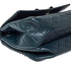 Pre Owned Carolina Herrera Deep Green Monogram Leather Flap Shoulder Bag