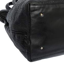 Pre Owned Carolina Herrera Black Monogram Leather Bucket Bag