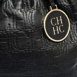 Pre Owned Carolina Herrera Black Monogram Leather Bucket Bag