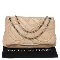 Pre Owned Carolina Herrera Beige Leather Flap Chain Shoulder Bag