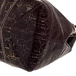 Pre Owned Carolina Herrera Brown/Gold Monogram Leather Chain Shoulder Bag