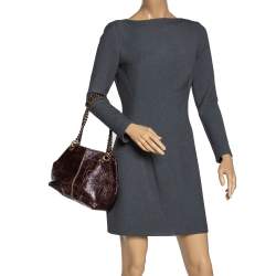 Pre Owned Carolina Herrera Brown/Gold Monogram Leather Chain Shoulder Bag