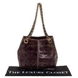 Pre Owned Carolina Herrera Brown/Gold Monogram Leather Chain Shoulder Bag