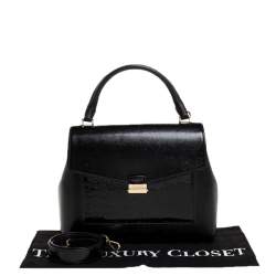 Pre Owned Carolina Herrera Black Monogram Patent Leather Push Lock Top Handle Bag