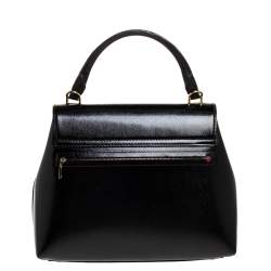 Pre Owned Carolina Herrera Black Monogram Patent Leather Push Lock Top Handle Bag