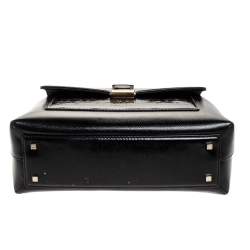 Pre Owned Carolina Herrera Black Monogram Patent Leather Push Lock Top Handle Bag