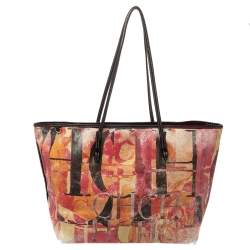 Pre Owned Carolina Herrera Multicolor Printed Coated Canvas and Leather Shopper Tote