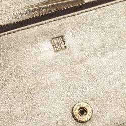 Pre Owned Carolina Herrera Metallic Gold Floral Embossed Leather Bifold Continental Wallet