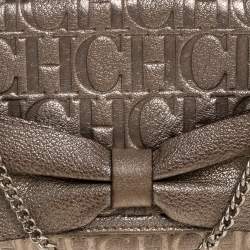 Pre Owned Carolina Herrera Gold Monogram Leather Bow Chain Clutch