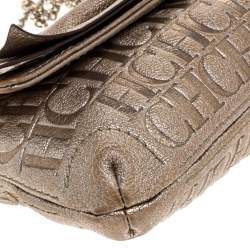 Pre Owned Carolina Herrera Gold Monogram Leather Bow Chain Clutch