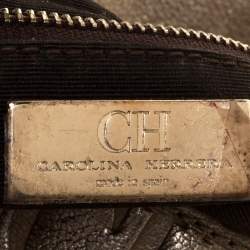 Pre Owned Carolina Herrera Gold Monogram Leather Bow Chain Clutch