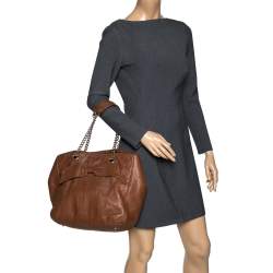 Carolina Herrera Brown Monogram Leather Audrey Tote